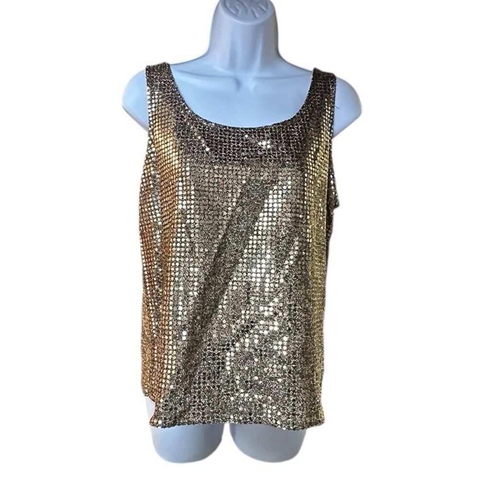 Vintage PG Collections Ginger Bort Gold Sequined Tank Top Sz L